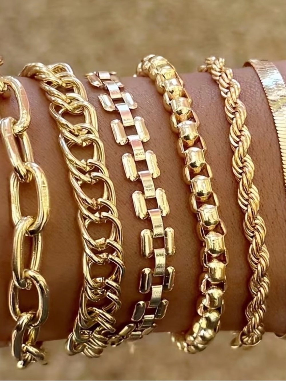 Gold Tone Women’s Layered Chain Bracelet Set - 6 Pieces